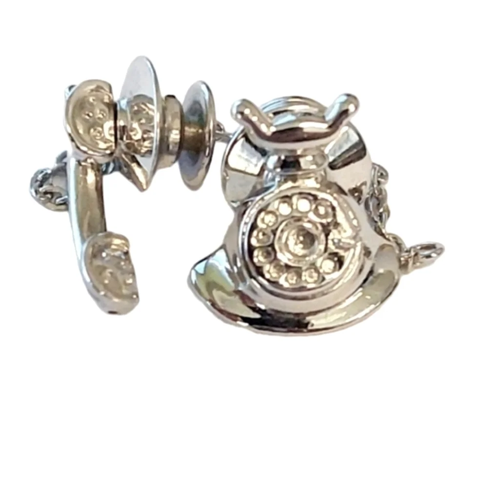 Trifari Silver Colored Rotary Phone Tie Tack or  Scarf Pin Excellent Condition